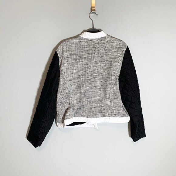 NEW Chico's quilted mix tweed pt pattern black white long sleeve collared jacket - Picture 8 of 12